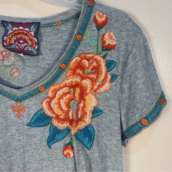 Johnny Was Aveline Scarf Flounce Tunic Embroidered Silk Top - Picture 3 of 13